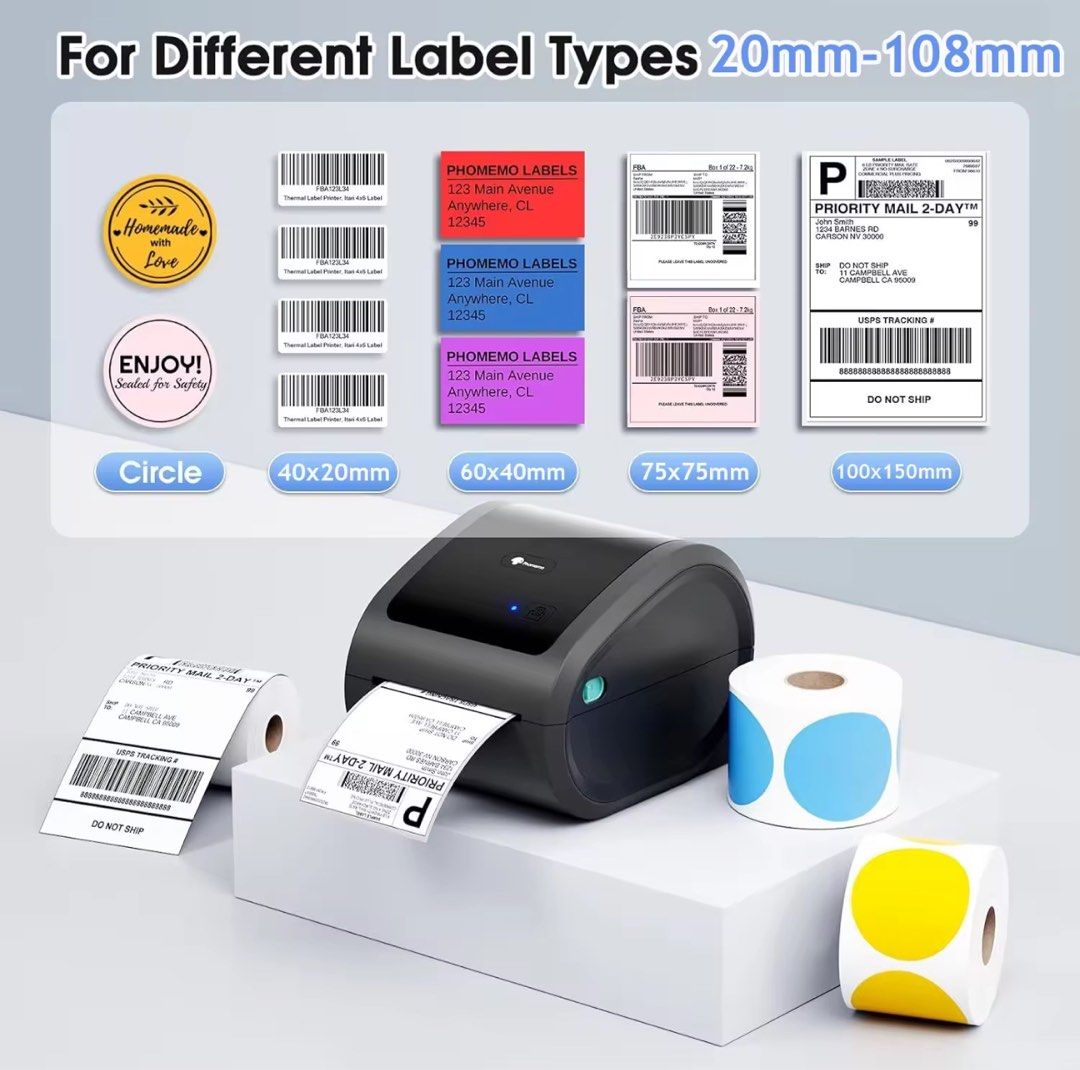 Large variant Bluetooth Waybill printer for different label types (Category: Printers, Scanners & Copiers) located in Makati City. Submitted by apricooutdoors (Listing ID 1383691778, Image 3). Description: Phomemo D520BT Thermal Waybill Printer - Brand new - with free 80pcs rolled A6 stickers - Large size capacity - USB+Bluetooth - can do A6 Shipping Label - Printer Inkless Sticker - Clear print - Smooth printing (auto-adjust printer head) - Grea
