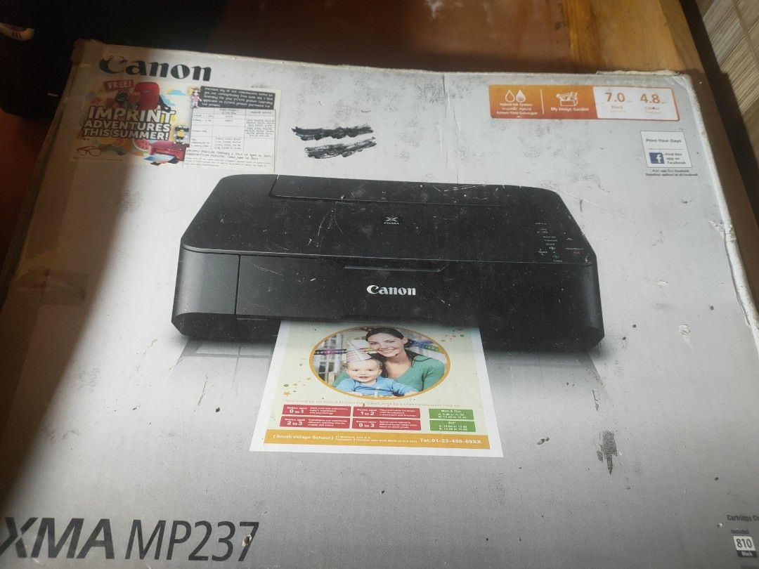 Canon Printer (Category: Printers, Scanners & Copiers) located in La Trinidad. Submitted by blossomche98630 (Listing ID 1383710378, Image 1). Description: Canon Pixma MP237 Printer,xerox scanner,with continuous inkflow system and waste tank. Flaw:black cartridge needs to be changed. PM me for more pictures of the item..