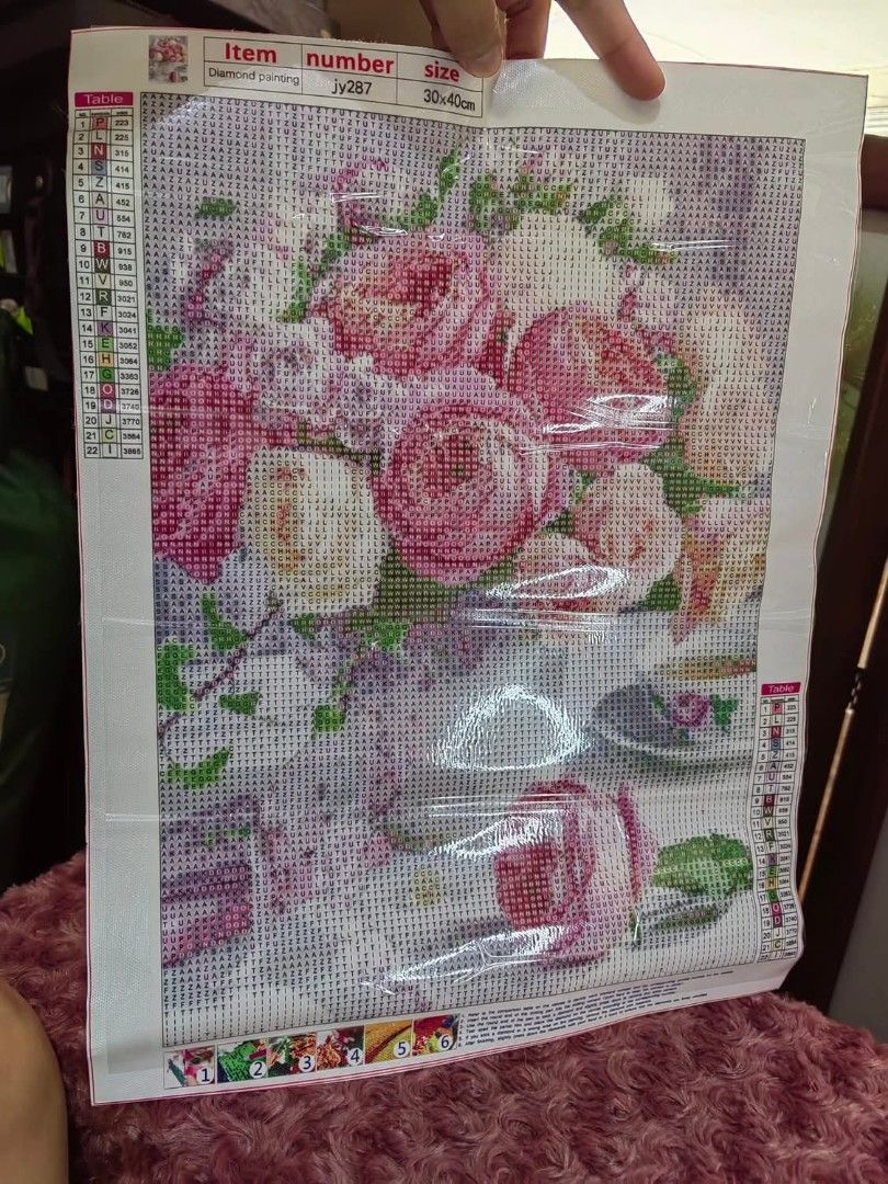 Diamond Painting Kit (Category: Art & Prints) located in Cebu City. Submitted by dudes_villanueva (Listing ID 1383806973, Image 3). Description: Diamond Painting Kit 📌Design: Bouquet of roses. 📌A craft activity where small, colorful resin rhinestones ("diamonds") are applied to an adhesive canvas with a printed design, creating a sparkling mosaic. 📌Kit includes the canvas, diamonds, and a tool for placement. 📌Finished product can be framed an