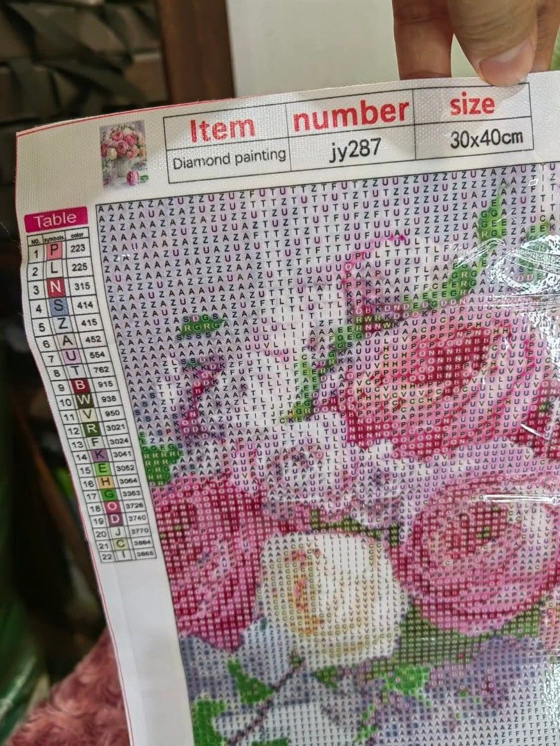 Diamond Painting Kit (Category: Art & Prints) located in Cebu City. Submitted by dudes_villanueva (Listing ID 1383806973, Image 2). Description: Diamond Painting Kit 📌Design: Bouquet of roses. 📌A craft activity where small, colorful resin rhinestones ("diamonds") are applied to an adhesive canvas with a printed design, creating a sparkling mosaic. 📌Kit includes the canvas, diamonds, and a tool for placement. 📌Finished product can be framed an