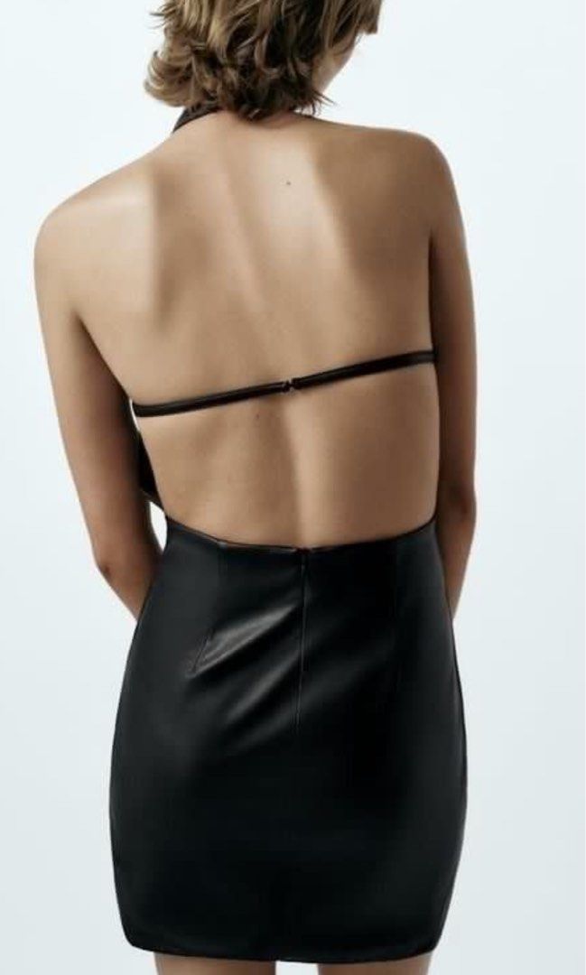 ZARA FAUX LEATHER HALTER DRESS KULIT HITAM SALE FROM 699, Fesyen Wanita,  Pakaian Wanita, Gaun & Rok di Carousell