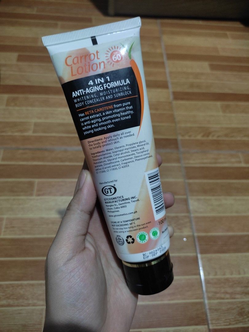 GT Carrot Lotion (Category: Body Care) located in Pasig City. Submitted by citruswinter (Listing ID 1383797711, Image 2). Description: RFS: fragrance is too strong. i switched to a new body lotion/sunscreen Last price.
