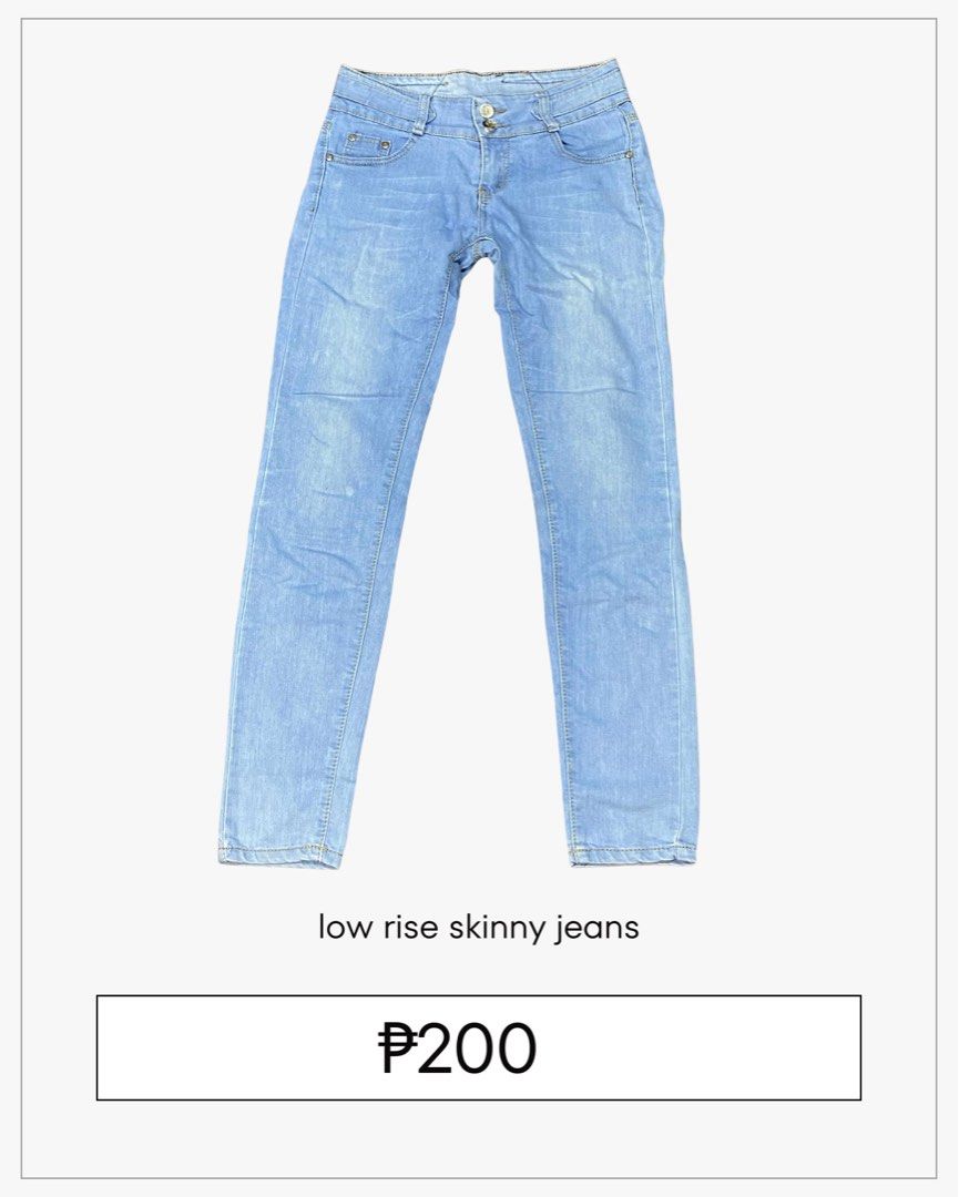 low rise skinny jeans (Category: Jeans) located in Vigan. Submitted by aexzie (Listing ID 1383770396, Image 1). Description: Length: 37 in Waist: 28 in MOP: Gcash MOD: J&T/LBC.