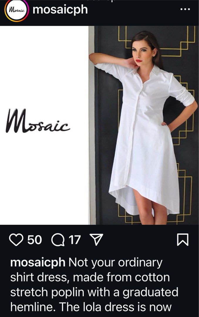Mosaic shirt dress (Category: Dresses) located in Las Pinas. Submitted by jay.vee (Listing ID 1383693443, Image 3). Description: Mosaic black long sleeve shirt dress with high low hem detail Washed but never used.