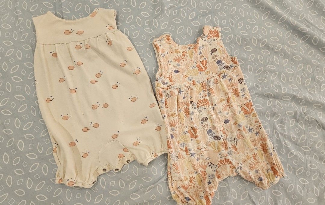 [Mothercare] Baby Girl Cotton Seashell Cove Scallop Romper - 2 Pack (12-18 mths) (Category: Babies & Kids Fashion) located in Kuala Lumpur. Submitted by mamasha1 (Listing ID 1383701370, Image 2). Description: With the prettiest prints and little fish blowing heart-shaped bubbles, these soft cotton outfits are made for sunny days. With each tiny detail designed for baby's comfort, we've added simple snap fastenings for easy dressing and nappy chan