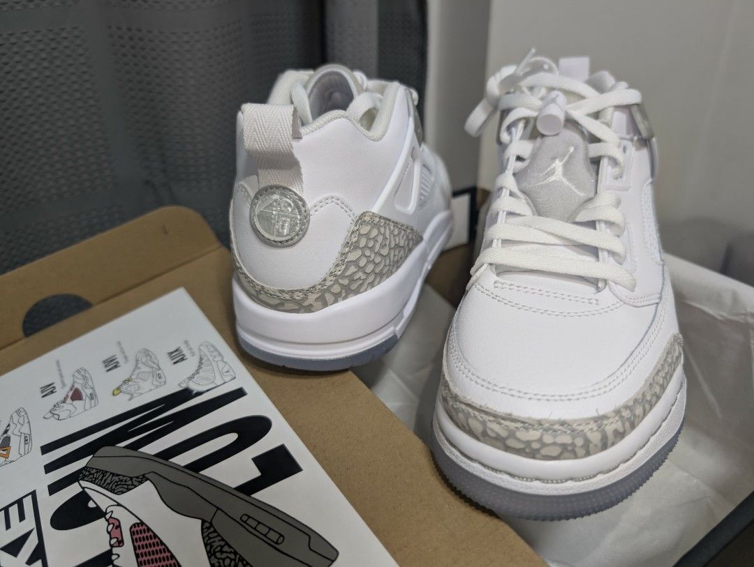 never worn - Original Nike Jordan Spizike – Php3,900 only from Php6095 (Category: Casual Shoes) located in Makati City. Submitted by nenitems (Listing ID 1383822341, Image 3). Description: Original Price: Php6,095 RFS: gifted but the size is too small The Spizike fuses iconic elements from five classic Air Jordans into one standout sneaker. 🧊 Colorway: White , Metallic Silver , Barely Blue , Neutral Grey 📏 Size: 7Y (roughly equivalent to Women'