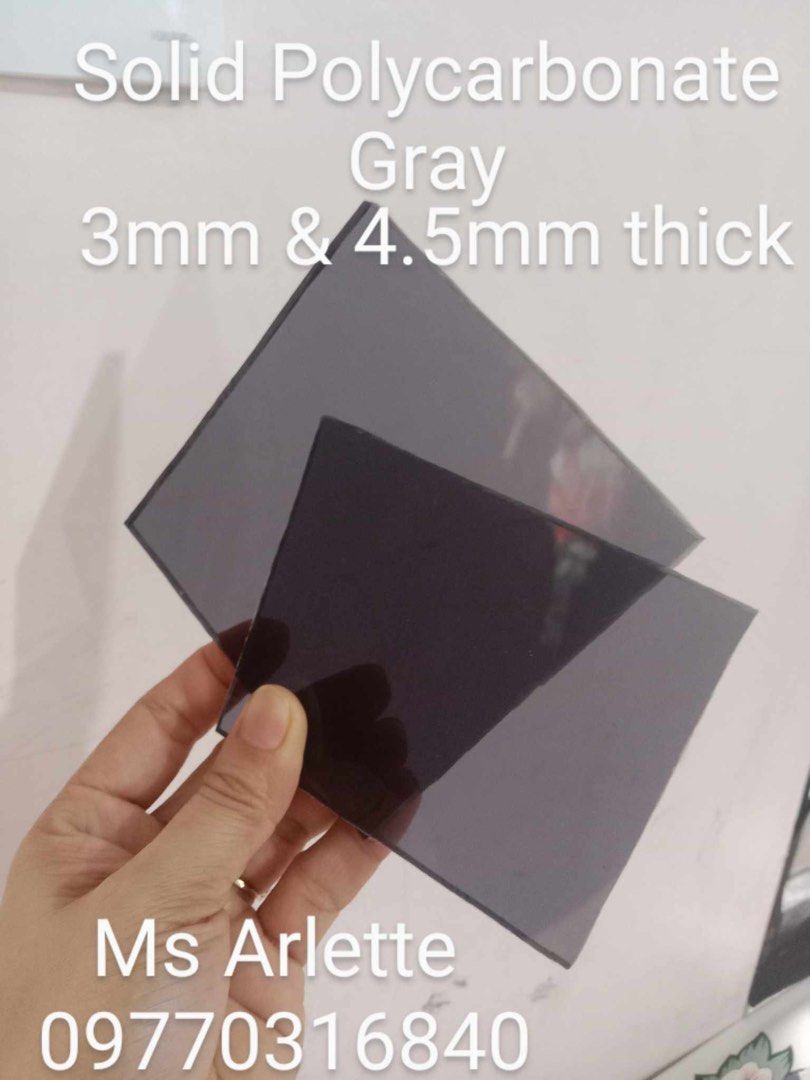 Polycarbonate solid sheet Gray (Category: Construction & Building Materials) located in Manila. Submitted by arletteroble (Listing ID 1383774429, Image 3). Description: Gray! Gray ! Polycarbonate solid sheet Gray in stocks po 2mm,3mm,4.5mm and 6mm Tara! Usap tayo sa presyo 09770316840 .