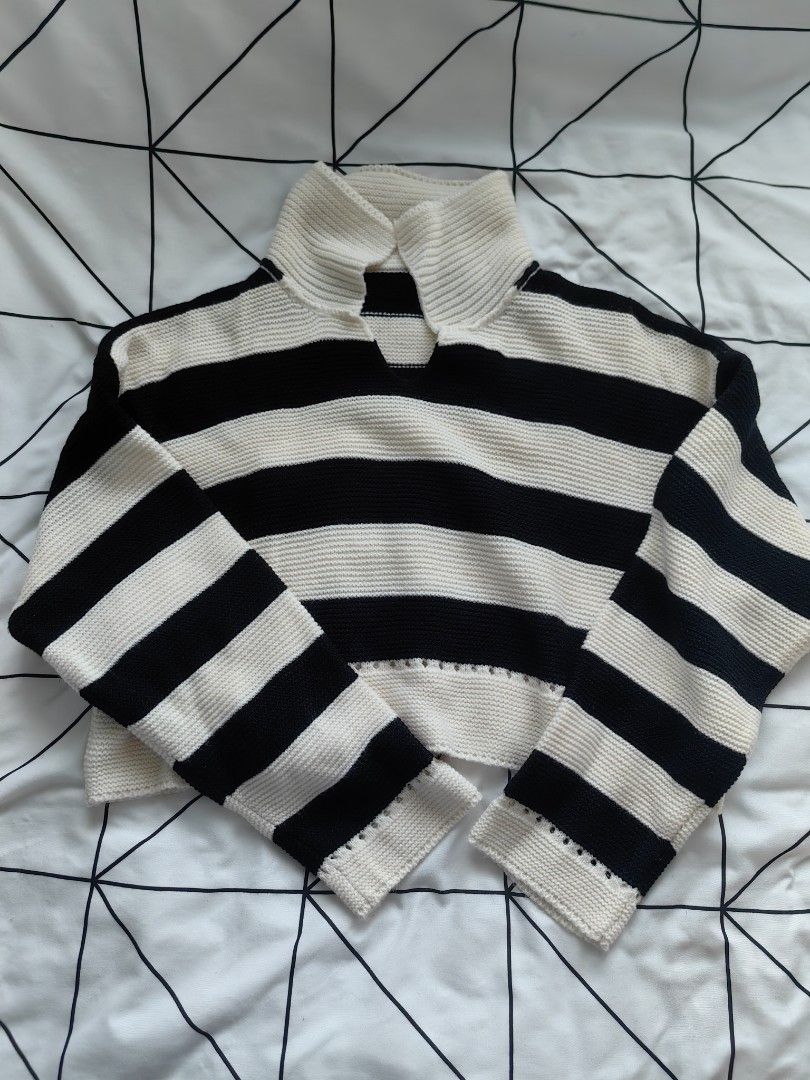 Shein stripped drop shoulder crop top sweater (Category: Longsleeves) located in Manila. Submitted by sasaweee (Listing ID 1383777028, Image 1). Description: -Small to extra large frame, super comfy - perfect ootd for Baguio, cold weather, etc - bought this at Shein for 615 pesos - once used -rfs: decluttering.