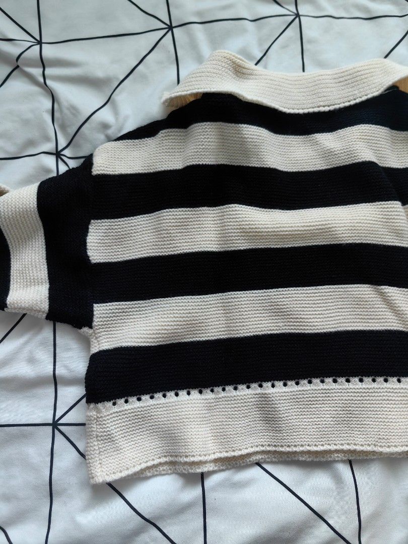Shein stripped drop shoulder crop top sweater (Category: Longsleeves) located in Manila. Submitted by sasaweee (Listing ID 1383777028, Image 3). Description: -Small to extra large frame, super comfy - perfect ootd for Baguio, cold weather, etc - bought this at Shein for 615 pesos - once used -rfs: decluttering.