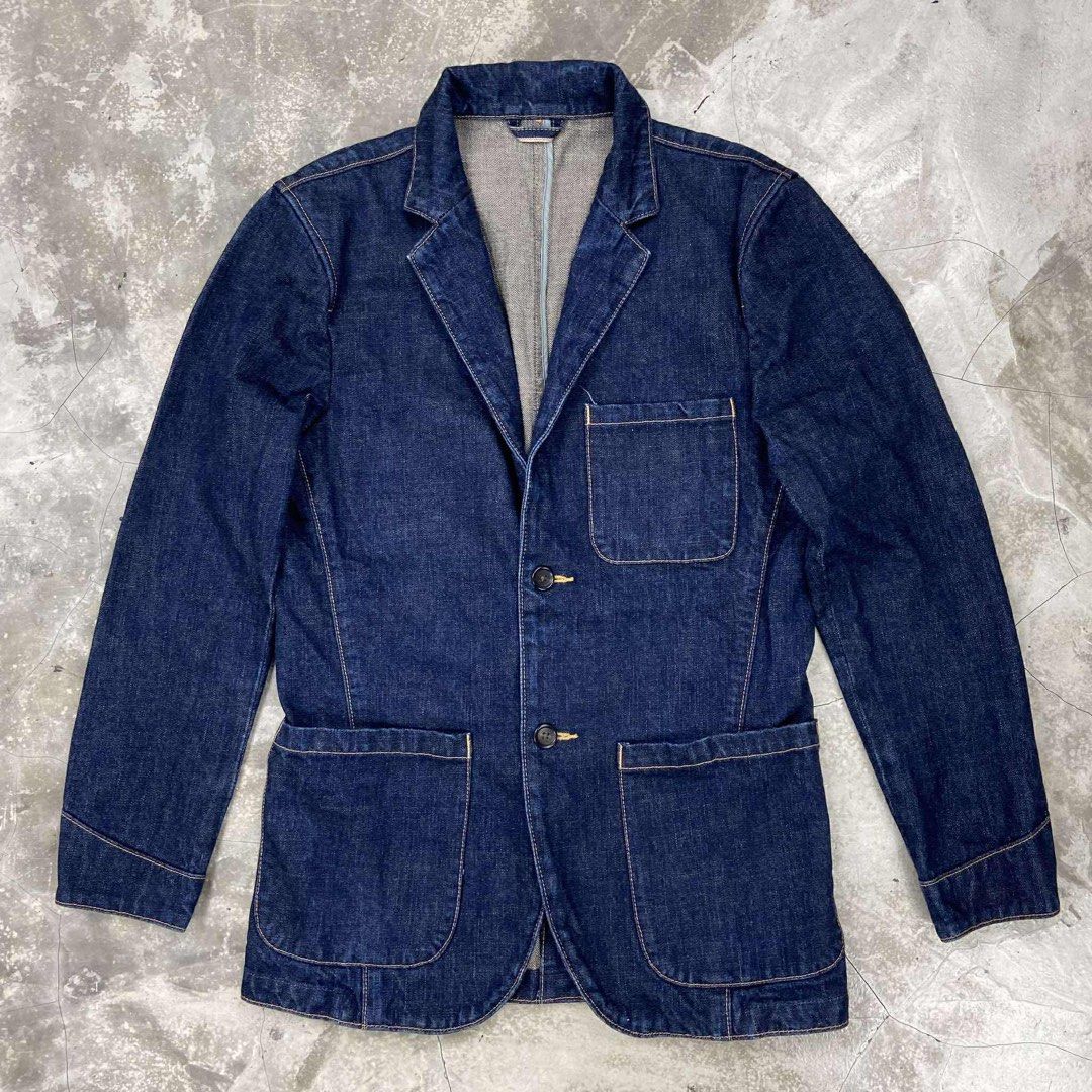 UES Japan Selvedge Denim Tailored Jacket (Category: Coats, Jackets and Outerwear) located in Baguio. Submitted by archival.store (Listing ID 1383846408, Image 1). Description: Size tagged:2 Condition:Great Width:19.5 Length:29 Shoulders:17.5 Sleeves:24.5.