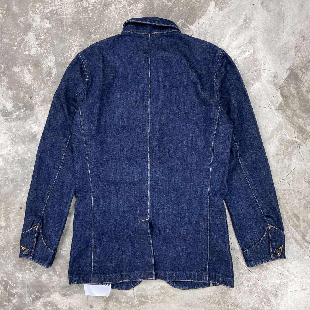 UES Japan Selvedge Denim Tailored Jacket (Category: Coats, Jackets and Outerwear) located in Baguio. Submitted by archival.store (Listing ID 1383846408, Image 2). Description: Size tagged:2 Condition:Great Width:19.5 Length:29 Shoulders:17.5 Sleeves:24.5.