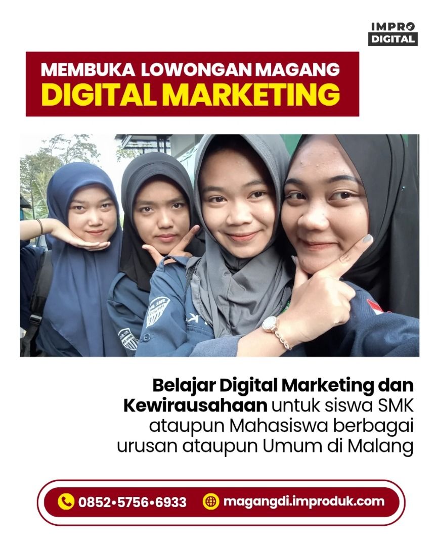 0852-5756-6933, Tempat PKL Manajemen Bisnis di Batu (Kategori: Baju Bayi) berada di Malang. Dikirim oleh infopklbisnis (ID iklan 1383892204, Gambar 1). Deskripsi: Tempat PKL Manajemen Bisnis di Batu, Tempat Magang Jurusan Ekonomi Bisnis, Lowongan Magang Belajar Bisnis Online, Info Pendaftaran PKN Mahasiswa, Daftar Magang Kewirausahaan, Progam Magang Mahasiswa di Batu IMPro Digital adalah pelaku usaha yang bergerak di bidang Pemasaran Online dan P