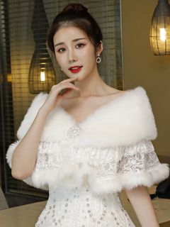 禮服 毛披肩 白色 披肩外套64246180199041110