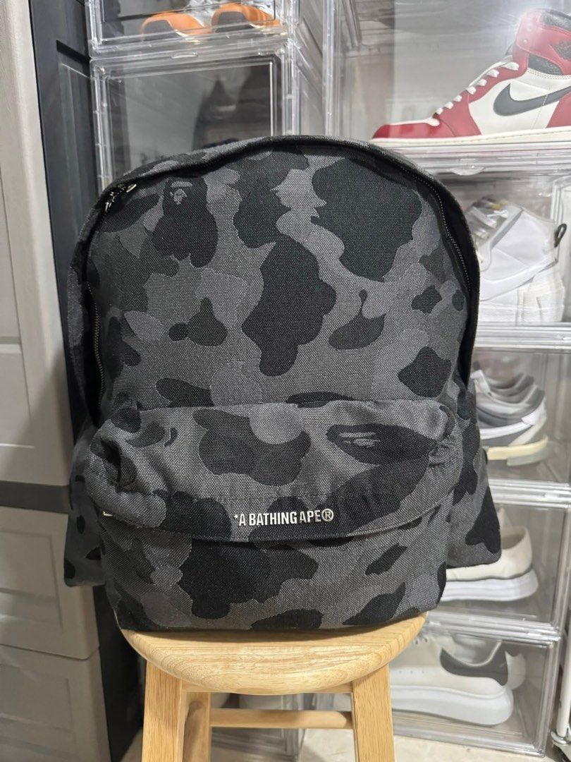 Bape backpack. A bathing Ape in camo (Category: Backpacks) located in Quezon City. Submitted by AAAAAF14 (Listing ID 1383971599, Image 1). Description: used twice.