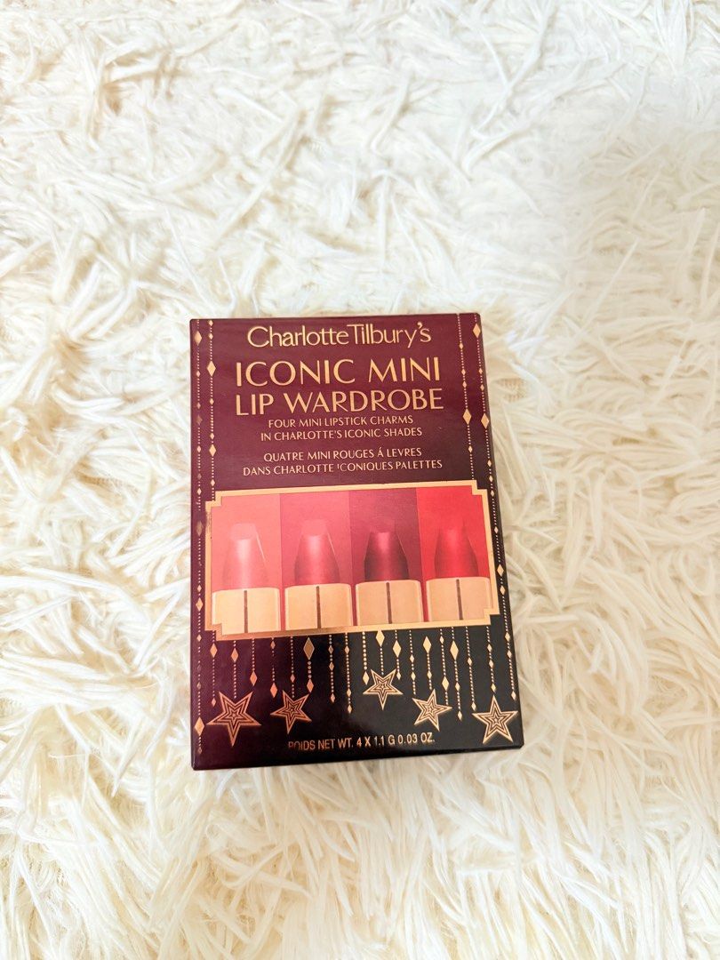 Charlotte Tilbury Iconic Mini Lip Wardrobe Set (Category: Makeup) located in Taguig. Submitted by cloudshoppp (Listing ID 1383902502, Image 1). Description: Charlotte Tilbury Iconic Mini Lip Wardrobe Set Shades: Pillow Talk, Pillow Talk Medium, Walk of No Shame, Red Carpet Red Get each for 680 Take all for 2550 🫶🏽 Brandnew super nice.