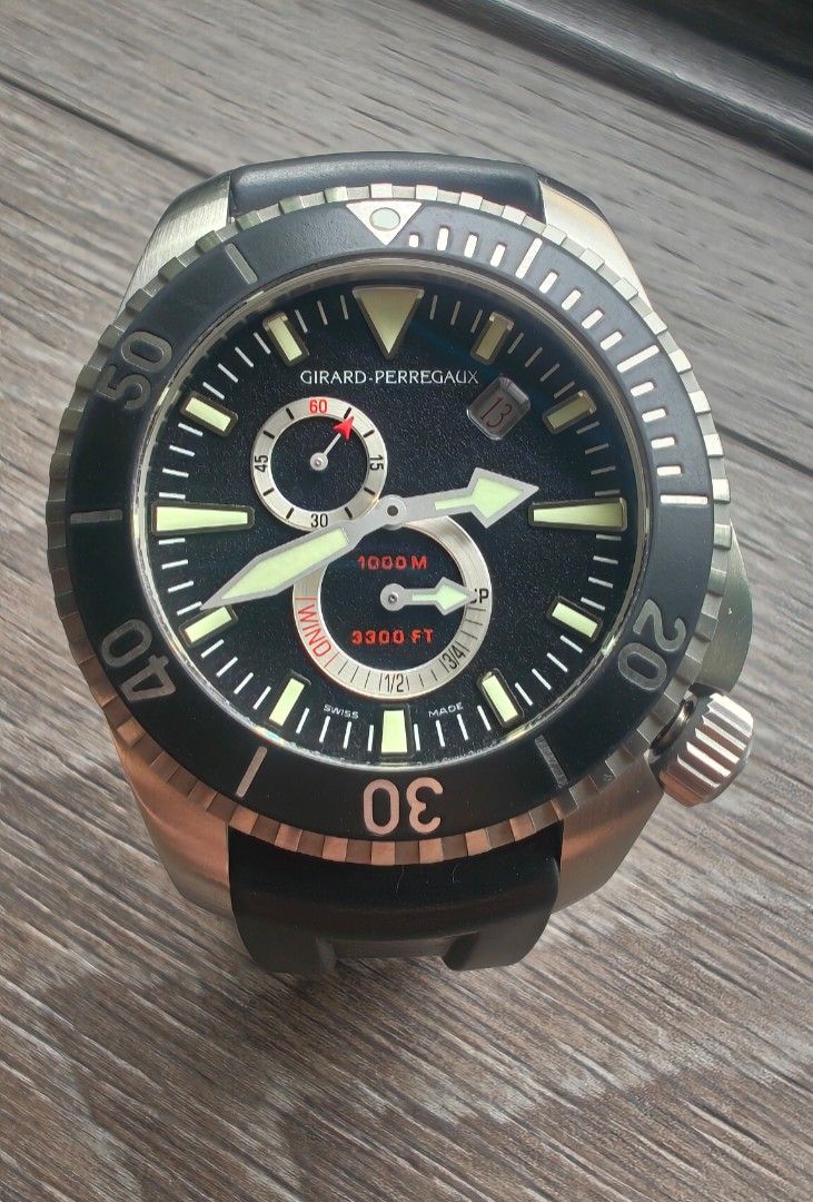 Girard Perregaux Sea Hawk (Category: Luxury Watches) located in Pasig City. Submitted by hed.serrano (Listing ID 1383961100, Image 1). Description: FS : Girard Perregaux Sea Hawk - Model reference 49950-19-632-FK6A - In-house GP033R0 automatic movement. 28,800 vph, 46 hour power reserve with sub seconds and date complications. - Water resistant to 1,000m (3300ft) - Double-domed sapphire crystal with dual-sided antireflective coating - Rubber-fill