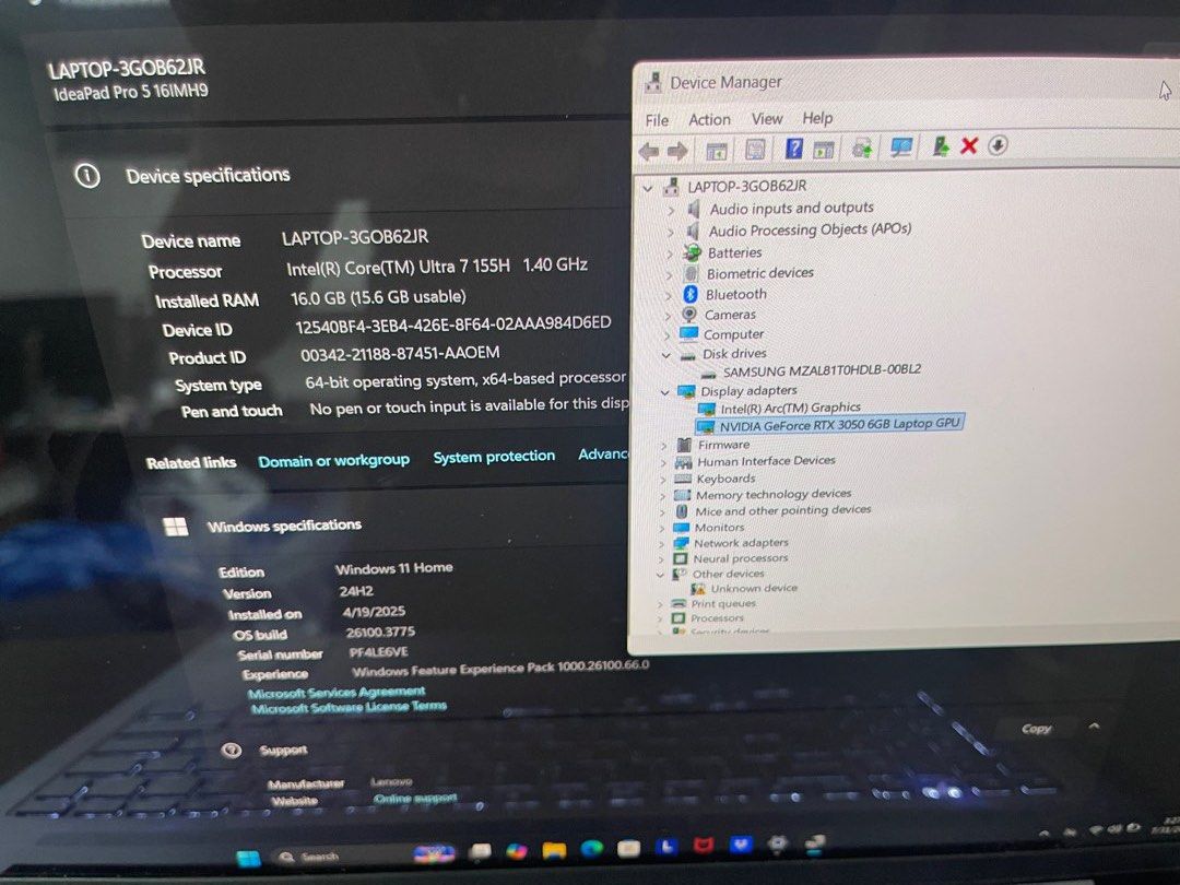 Lenovo OLED  laptop IdeaPad pro 5 core ultra 9 16gb rtx 3050 63226707465601112