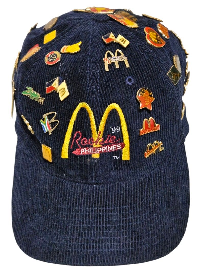 McDonald's McDo Philippines Rookie 1999 cap (Category: Caps & Hats) located in Las Pinas. Submitted by 05.11minimalist (Listing ID 1383913487, Image 1). Description: Vintage. McDonald's Philippines 1999 Rookie blue cap. With 39 assorted mostly McDonald's related pins. Great condition corduroy cap. OSFM. Please do not make any OFFER if you have no intentions of buying. Do not BUY if in doubt. Actual pics of items posted/listed. No Reservation. No 