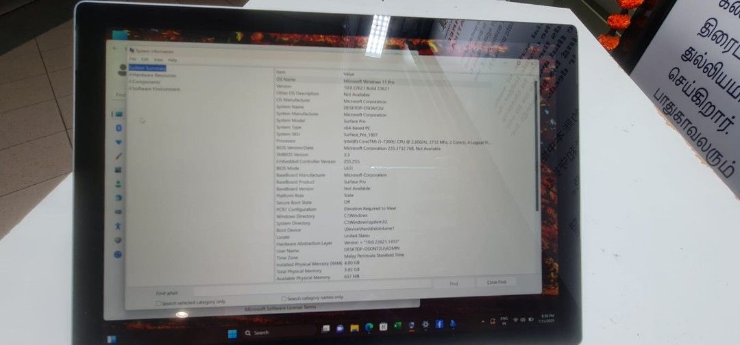 Microsoft surface pro (Category: Laptops & Notebooks) located in Singapore. Submitted by fojlahosan2024. (Listing ID 1383989793, Image 3). Description: Microsoft surface pro ❤️Core i5-6/7th gen ✅ 👌Model= 1 ❤️RAM :- 4gb ✅ ❤️128 gb SSD ❤️WiFi ✅ ❤️Camera ✅ ❤️ Bluetooth ♥️ 3 hour plus battery can use✅ ♥️ Batery excellent ✅ ♥️Windows :-11 Pro✅ ❤️Microsoft Office - 2021✅ ♥️Excel ✅ ❤️ PowerPoint ✅ ♥️Word ✅ ❤️ Access ✅🌹 ♥️180 degree can bandin ✅ ♥️Bag 
