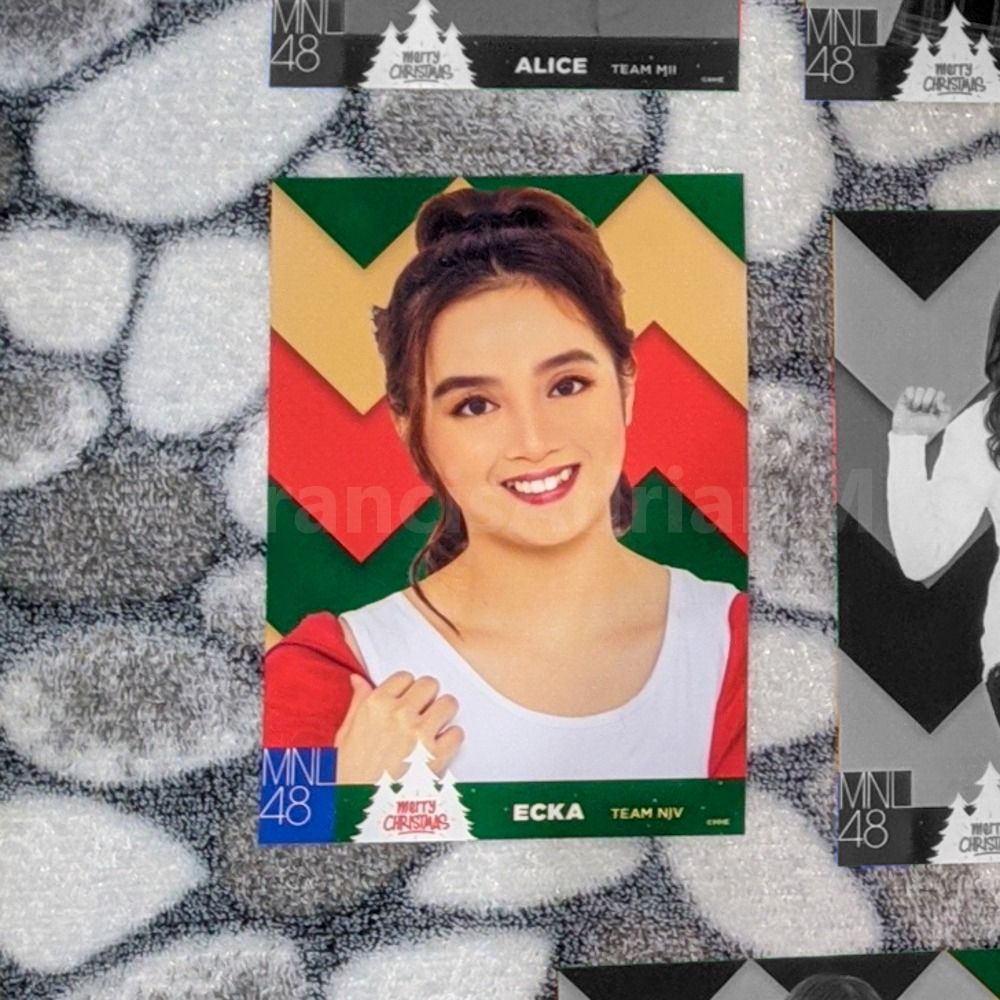 MNL48 Photocard Ecka Christmas 2019 (CU) (Category: Raw Singles) located in Iloilo. Submitted by francisadrianm (Listing ID 1383923889, Image 1). Description: PAKIBASA PO MUNA BAGO KAYO MAG-DM. General Reminders: - 100% SURE BUYERS ONLY. Wala nang backout-backout pa kapag nagkaayos na. - PRICES INDICATED ARE FINAL. No discounts, walang bawas unless stated. - PRICES ARE NON-NEGOTIABLE. Kung ano po ang nakalagay na presyo, ayun po ang current offer
