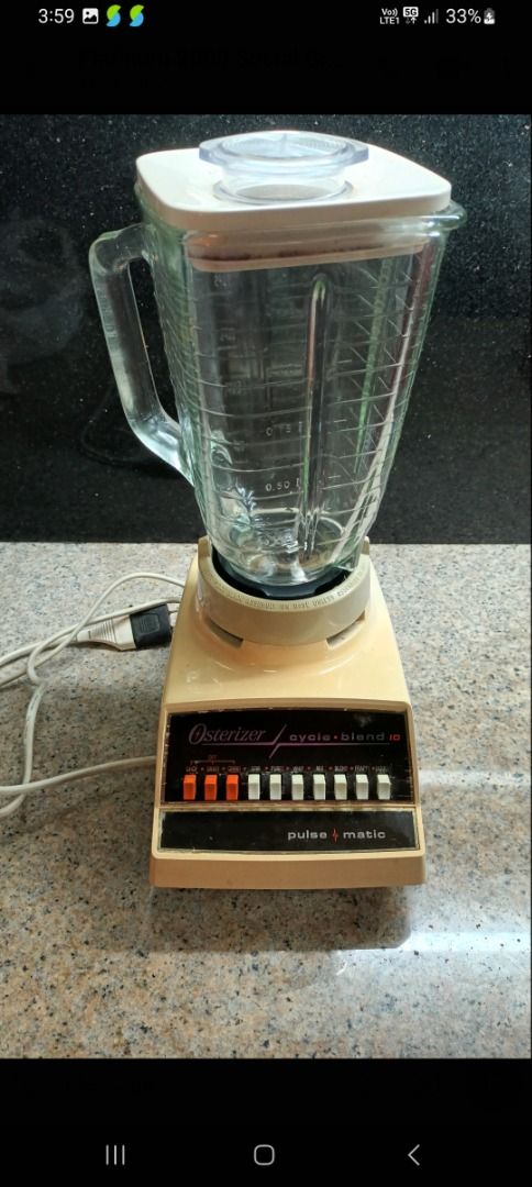 Osterizer 10 Cycle blend pulse matic (Category: Juicers, Blenders & Grinders) located in Manila. Submitted by joeysq2004 (Listing ID 1383943689, Image 1). Description: Slightly used Osterizer blender. 10 cycles. Great for food and beverage preparation.
