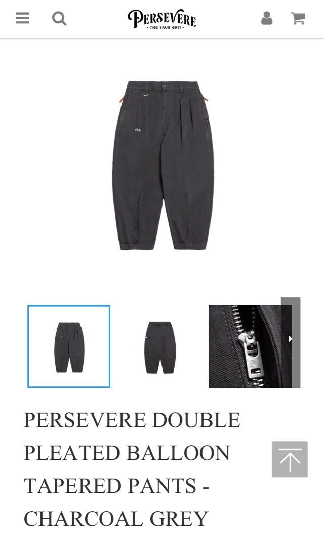 由 east9400 (刊登 ID 1383985988，圖片 1) 提交，位於 台中市 (Taichung) 的 PERSEVERE DOUBLE PLEATED BALLOON TAPERED PANTS - CHARCOAL GREY (類別：運動、休閒褲)，說明：炭灰色M號。買回來試穿， 有點合，不太行，故出售。。