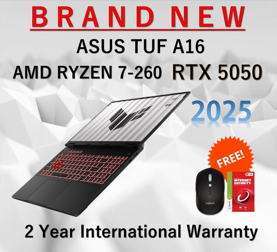 (READY STOCK) 2025 ASUS TUF A16 ( AMD Ryzen 7-260, RTX 5050 , 16GB DDR5 RAM, 16-inch FHD+ WUXGA 165Hz IPS Screen, 512GB SSD, Windows 11 Home ) Gaming Laptop Notebook For Students & Creators63226707376003112
