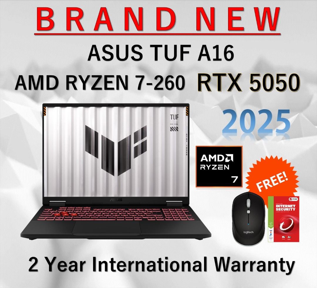 (READY STOCK) 2025 ASUS TUF A16 ( AMD Ryzen 7-260, RTX 5050 , 16GB DDR5 RAM, 16-inch FHD+ WUXGA 165Hz IPS Screen, 512GB SSD, Windows 11 Home ) Gaming Laptop Notebook For Students & Creators632267073760031112