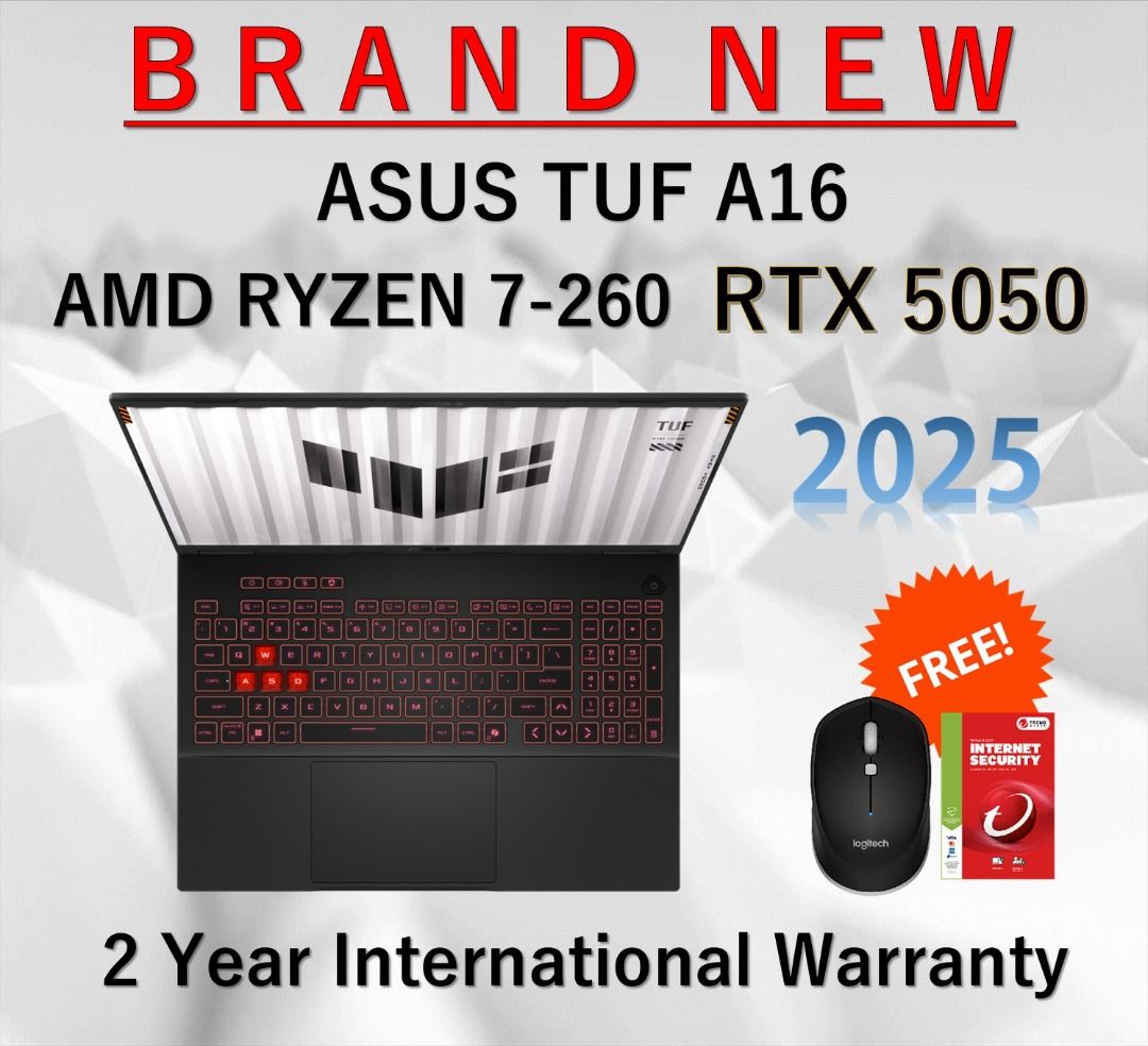 (READY STOCK) 2025 ASUS TUF A16 ( AMD Ryzen 7-260, RTX 5050 , 16GB DDR5 RAM, 16-inch FHD+ WUXGA 165Hz IPS Screen, 512GB SSD, Windows 11 Home ) Gaming Laptop Notebook For Students & Creators63226707376003111