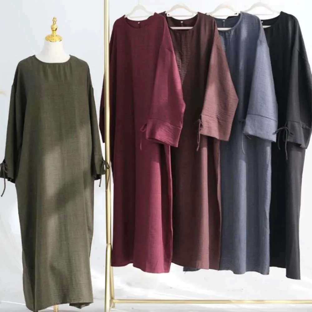 2025 New Ramadan Abaya Women Muslim Dress Solid Color Robe Dubai Abayas