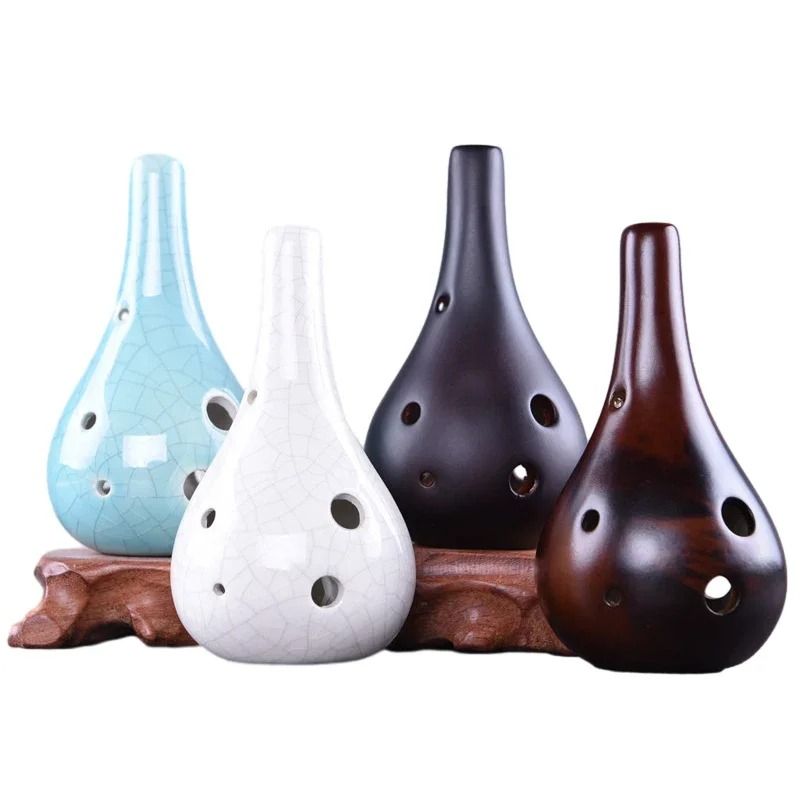 6 Holes Alto Tone C Ocarina Flute Fission Style Ceramic Black Pottery ...