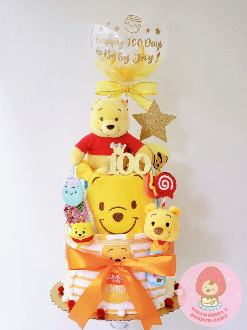 🍯 小熊維尼(A款）雙層尿片蛋糕Winnie the Pooh Diaper Cake 🎁 Baby Shower 初生滿月蛋糕100日百日宴嬰兒禮物Baby  Hamper Nappy Cake Disney Baby, 兒童＆孕婦用品, 嬰兒玩具-