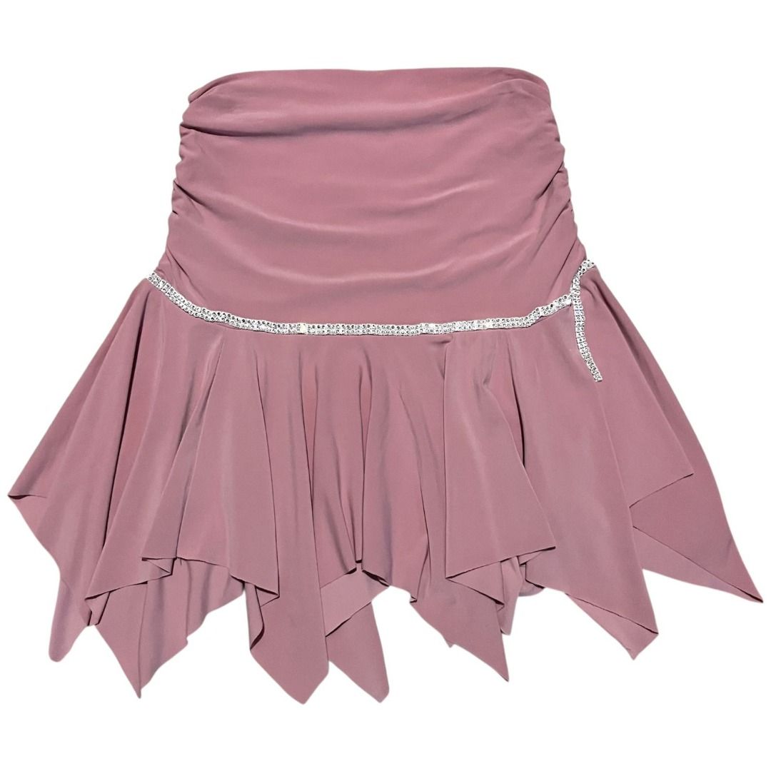 Asymmetrical Sequins Drapped Pink y2k Vintage Skirt | Scrunched Midi ...