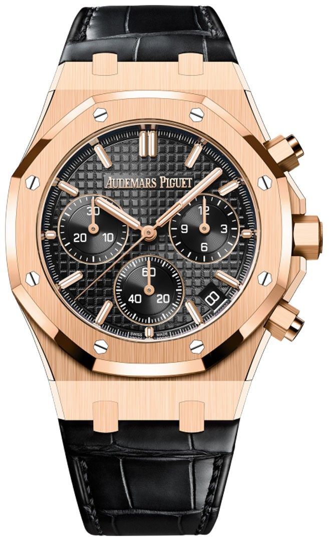 Audemars Piguet Royal Oak Chronograph Rose Gold 26240OR.OO.D002CR.02 (Category: Watches) located in Singapore. Submitted by hemandrat (Listing ID 1378611993, Image 1). Description: - Audemars Piguet Royal Oak Chronograph - Rose gold case - Black dial with chronograph subdials - Black leather strap - Luxurious and elegant timepiece model serial: 26240OR.OO.D002CR.02.