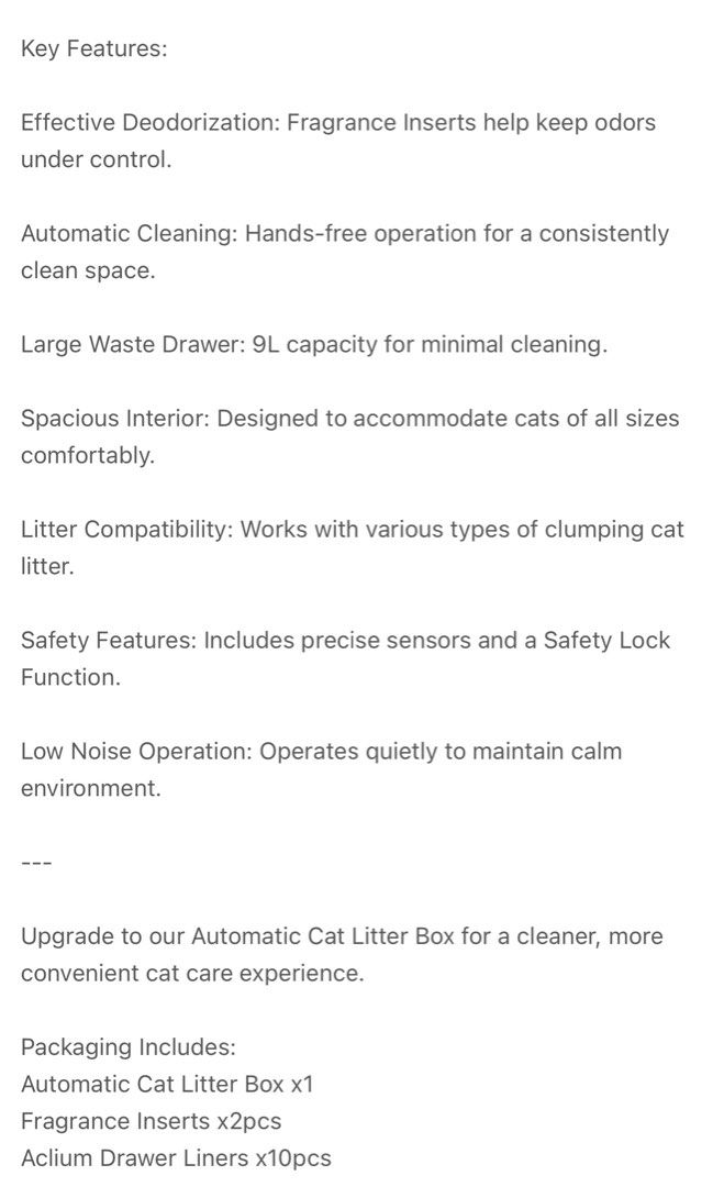 AUTOMATIC ACLIUM CAT LITTERBOX (Category: Homes & Other Pet Accessories) located in Singapore. Submitted by ira_hakim (Listing ID 1378638392, Image 2). Description: Automatic Cat Litter 9L box with minimal cleaning Slightly negotiable Brand new in box.