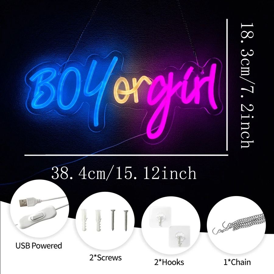 Boy Or Girl Neon Sign, Color Led Sex Revealing Letter Lamp, Used For  Bedroom, Shop, Shower Decor, Usb Powered With Switch.