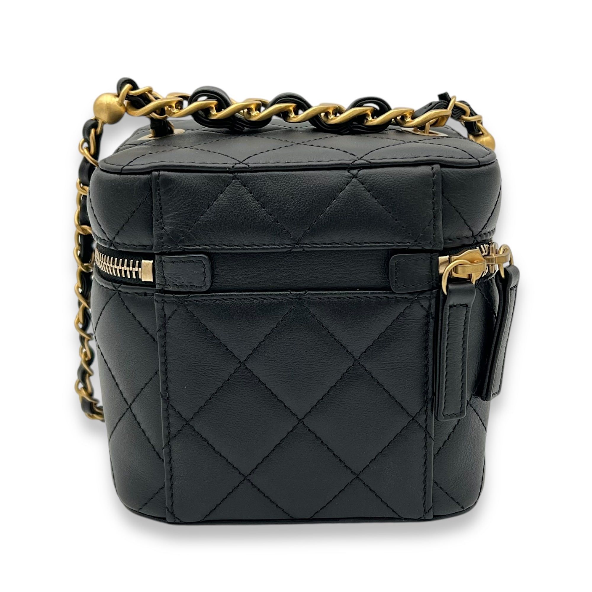 Chanel CC Vanity Bag Black in Lambskin, Gold hardware (Category: Bags & Wallets) located in Singapore. Submitted by carousellluxury (Listing ID 1378611558, Image 2). Description: SKU S2411-002678DT Material Lambskin Color Black Hardware Gold Strap Included, non-detachable Dimension (L)14cm x (H)13cm x (W)14cm Accessories Dust Bag, Series UKNG7X3L Circa Est NA Microchipped TRUE PS: Available for Private-Viewing, Standard and Express delivery - Sur