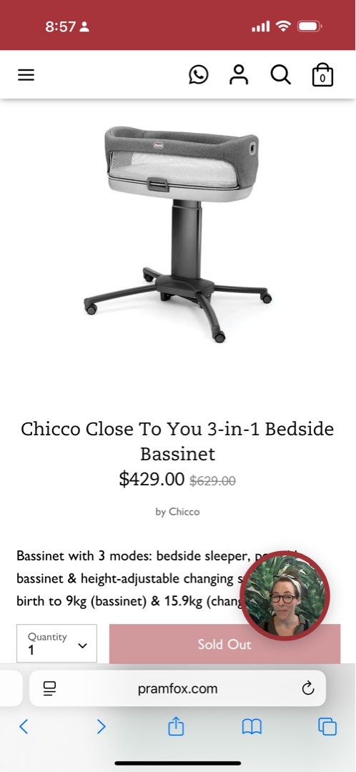 Chicco Close To You 3-in-1 Bedside Bassinet (Category: Cots & Cribs) located in Singapore. Submitted by wishdiplomatique (Listing ID 1378536558, Image 3). Description: I used it maybe twice, my daughter refused to sleep there. Regular price $629.00 Will give a mattress and a sheet. Bassinet with 3 modes: bedside sleeper, portable bassinet & height-adjustable changing station. From birth to 9kg (bassinet) & 15.9kg (changing station)..