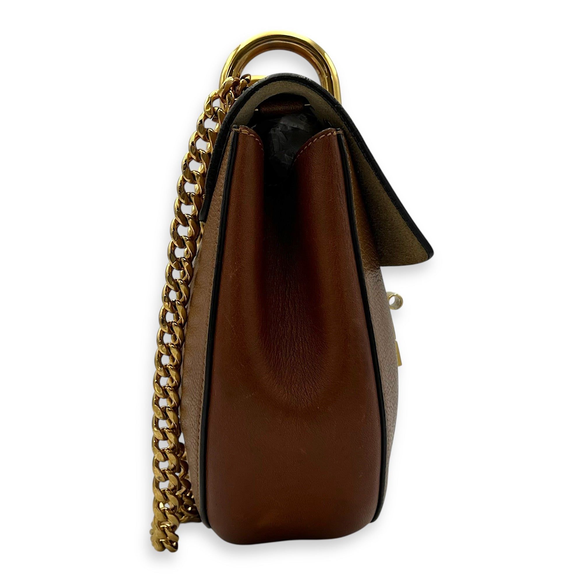 Chloé Drew Shoulder Bag Brown in Calfskin, Gold hardware (Category: Bags & Wallets) located in Singapore. Submitted by carousellluxury (Listing ID 1378630648, Image 3). Description: SKU S2506-006882AN Material Calfskin Color Brown Hardware Gold Strap Not IncludedDimension (L)23cm x (H)21cm x (W)7cm Accessories Series 01175665-2 Circa Est NA Microchipped FALSE PS: Available for Private-Viewing, Standard and Express delivery - Surface: Discolourati