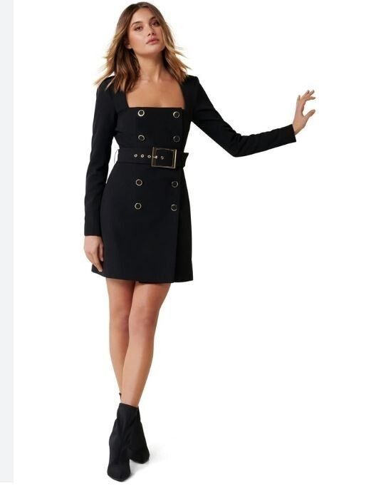 Forever New Brooklyn Buckle Blazer Dress(Size 6) (Category: Women's Clothes) located in Sydney. Submitted by desirably (Listing ID 1378545713, Image 3). Description: Forever New Brooklyn Buckle Blazer Dress(Size 6) for $75(RRP $189.99). Worn once&in excellent condition. This chic blazer mini dress is cut from luxurious woven fabric. It features a structured silhouette, padded shoulders and detachable belt with gold-tone hardware, creating flatter