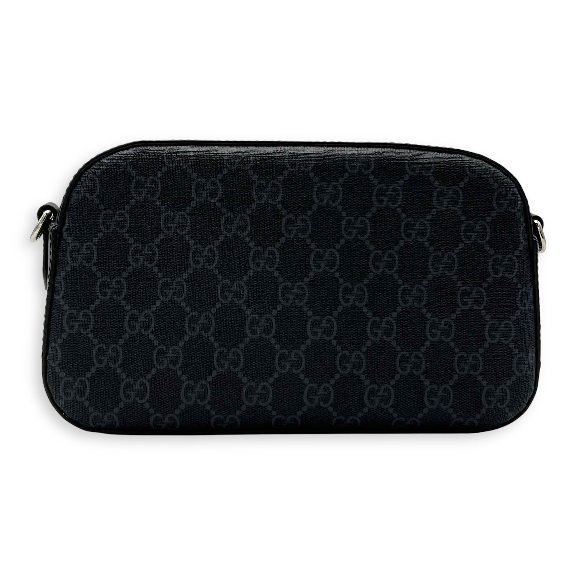 Gucci GG Supreme Black Crossbody Bag in Coated Canvas, Silver hardware (Category: Bags & Wallets) located in Singapore. Submitted by carousellluxury (Listing ID 1378630100, Image 2). Description: SKU S2506-006893AN Material Coated Canvas Color Black Hardware Silver Strap Included, detachable Dimension (L)24cm x (H)14.5cm x (W)7cm Accessories strap Series 574886 525040 Circa Est NA Microchipped FALSE PS: Available for Private-Viewing, Standard and