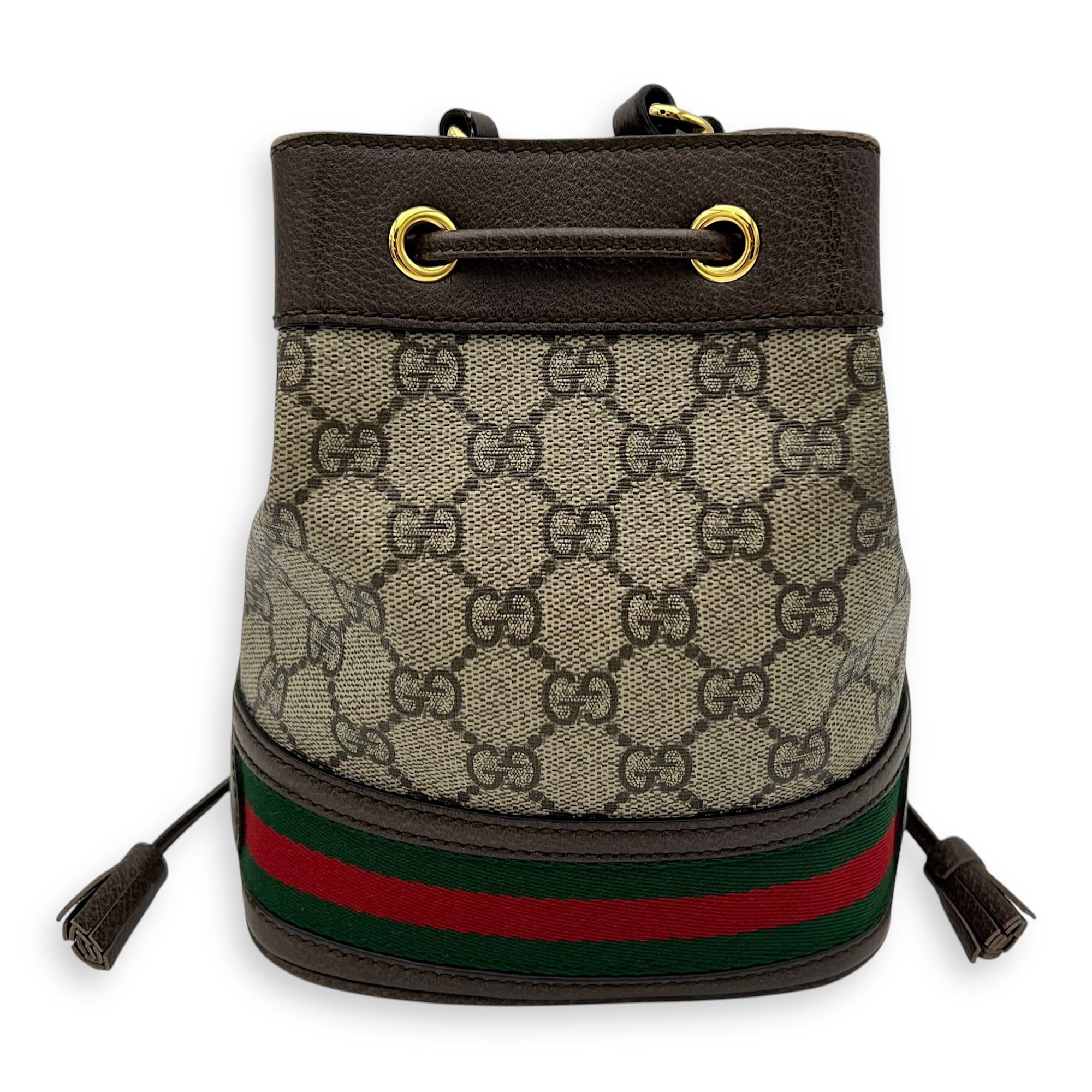 Gucci Ophidia Brown Bucket Bag in Monogram Coated Canvas, Gold hardware (Category: Bags & Wallets) located in Singapore. Submitted by carousellluxury (Listing ID 1378611549, Image 2). Description: SKU S2502-004651VZ Material Monogram Coated Canvas Color Brown Hardware Gold Strap Included, non-detachable and adjustable Dimension (L)16cm x (H)19.5cm x (W)9.5cm Accessories Original Box, Series 550620 498879 Circa Est NA Microchipped FALSE PS: Availa