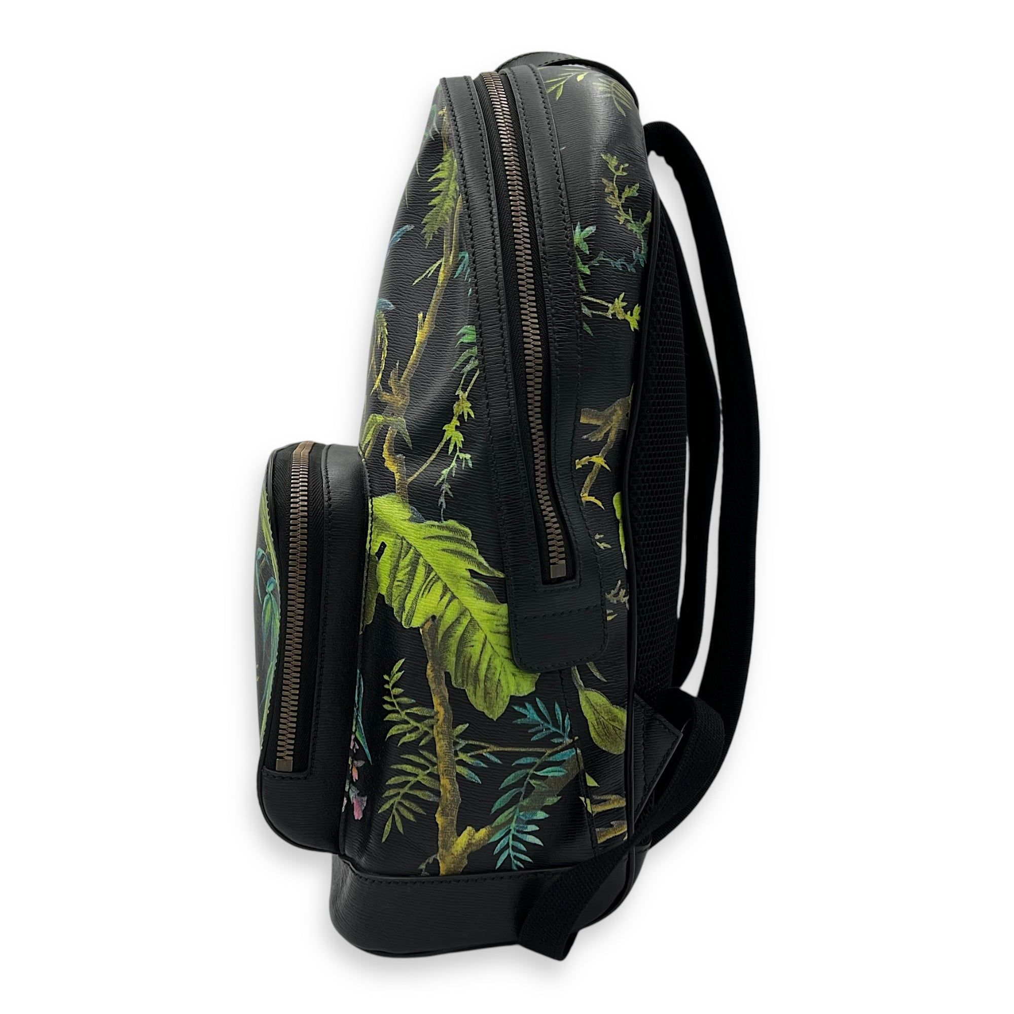 Gucci Tropical Print Backpack Black in Calfskin, Gold hardware (Category: Bags & Wallets) located in Singapore. Submitted by carousellluxury (Listing ID 1378586194, Image 3). Description: SKU S2506-006894AN Material Calfskin Color Black Hardware Gold Strap Not IncludedDimension 31cm x 40cm x 16cm Accessories Series 493075 Circa Est NA Microchipped FALSE PS: Available for Private-Viewing, Standard and Express delivery - Surface: good condition ove