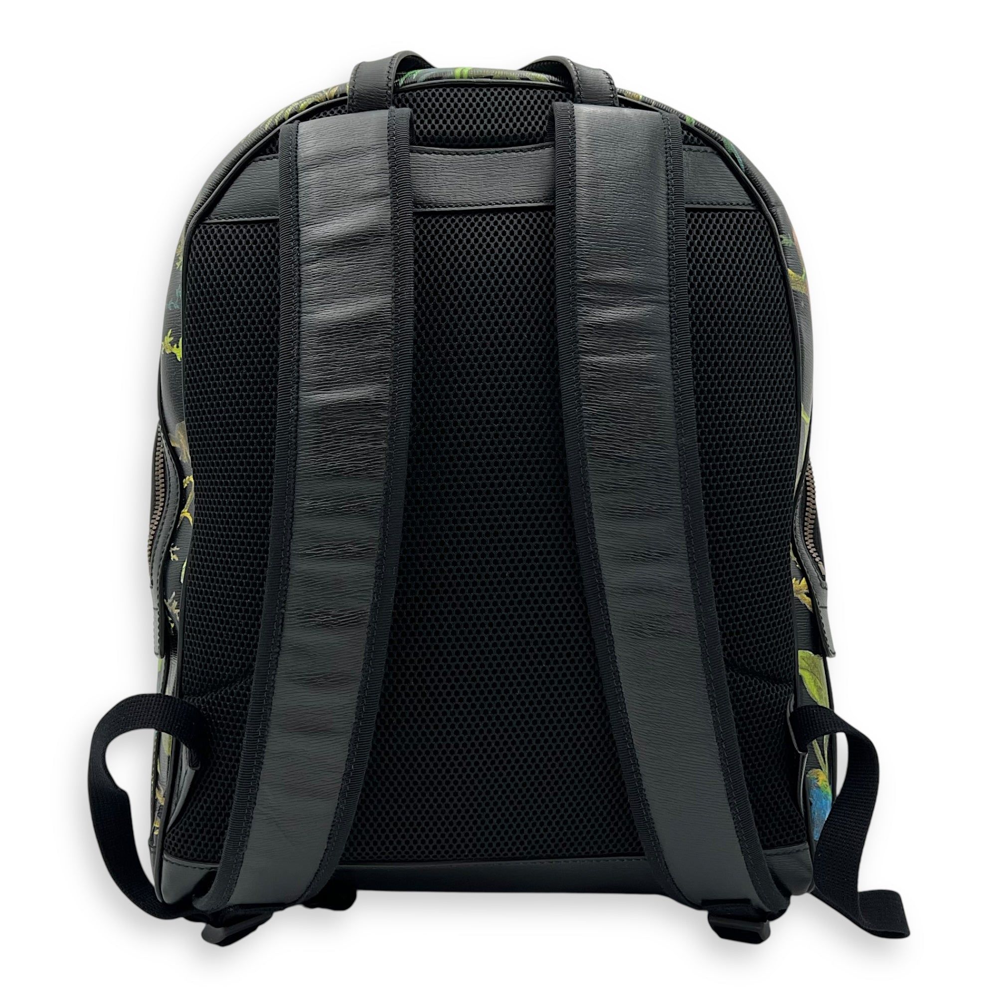Gucci Tropical Print Backpack Black in Calfskin, Gold hardware (Category: Bags & Wallets) located in Singapore. Submitted by carousellluxury (Listing ID 1378586194, Image 2). Description: SKU S2506-006894AN Material Calfskin Color Black Hardware Gold Strap Not IncludedDimension 31cm x 40cm x 16cm Accessories Series 493075 Circa Est NA Microchipped FALSE PS: Available for Private-Viewing, Standard and Express delivery - Surface: good condition ove