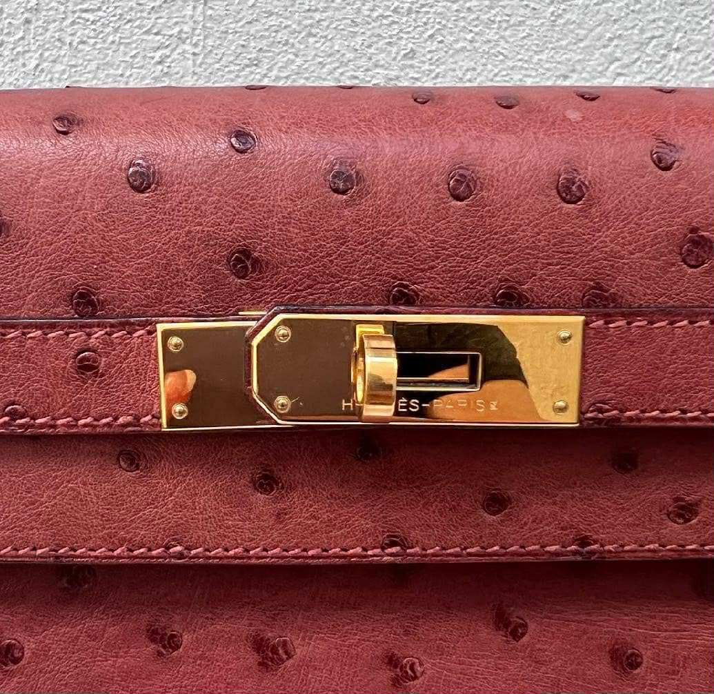 Hermes Kelly 32 (Category: Luxury Bags & Wallets) located in Quezon City. Submitted by spron78 (Listing ID 1378560195, Image 2). Description: 1.2M Excellent Condition Hermes Kelly 32 Ostrich Rouge H GHW Stamp I Comes with dustbag, box & paperbag Meet up: Estancia mall.