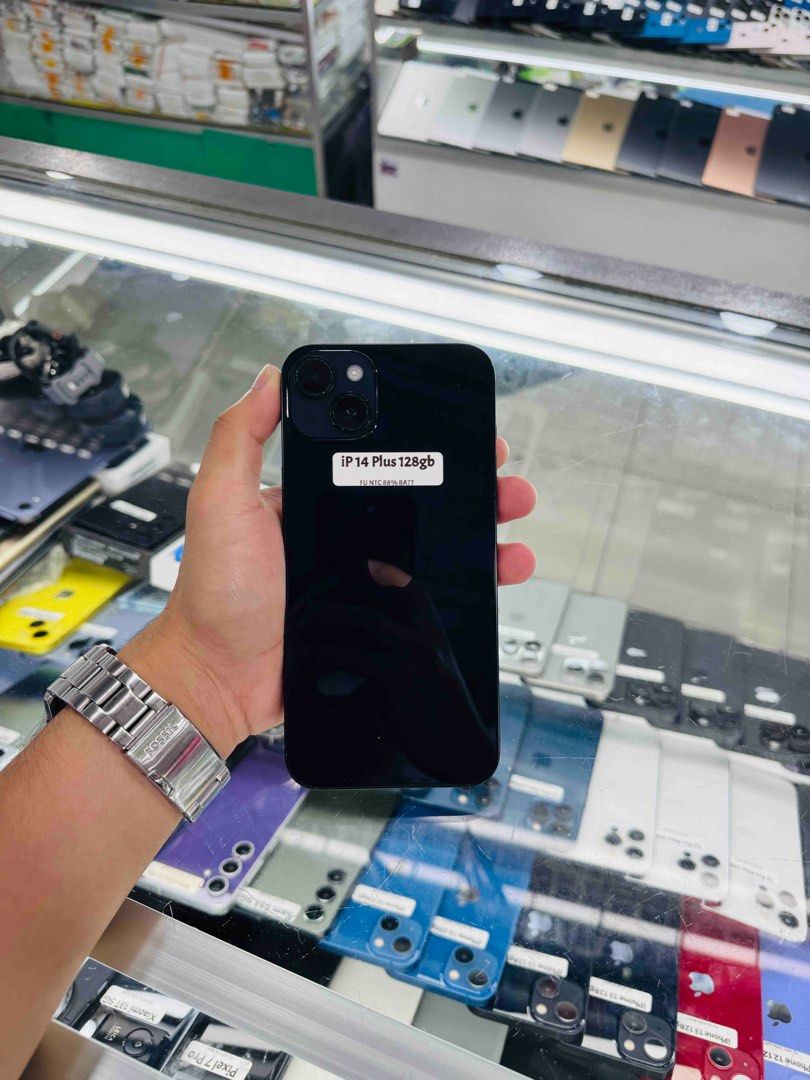Iphone 14+ 128gb 88% batt FU NTC (Category: iPhone 14 Series) located in San Juan City. Submitted by javedsgadgetshop (Listing ID 1378685430, Image 1). Description: INSTALLMENT OPTIONS : SPAY LATER / GGIVES / CREDIT CARD! WE BUY AND SELL SO PWEDE MAGBINTA OR SWAP ! Quick Specs : 💵 Iphone 14+ (Minimal fade) •128gb •NTC Variant •88% batt health •Factory Unlock •95% Smoothness •No hidden issue | No Repaired •100% Authentic | Not Refurbished •w/ OEM
