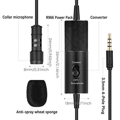 iUKUS Lavalier Microphone for Camera/SmartphoneLavalier Microphone, IUKUS Professional Clip-on Lapl Mic Omnidirectional Condenser Lavalier Microphone ith 6M/19FT Cord for Camera/Smartphone63221782528131111