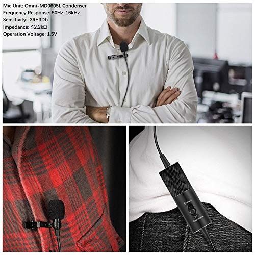iUKUS Lavalier Microphone for Camera/SmartphoneLavalier Microphone, IUKUS Professional Clip-on Lapl Mic Omnidirectional Condenser Lavalier Microphone ith 6M/19FT Cord for Camera/Smartphone63221782528131113