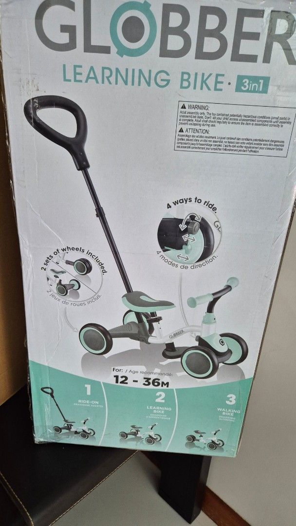Kids Learning Bike (Category: Infant Playtime) located in Singapore. Submitted by byohoh (Listing ID 1378617193, Image 2). Description: Globber Learning Bike 3 in 1. for 12 - 36 months 4 ways to ride..