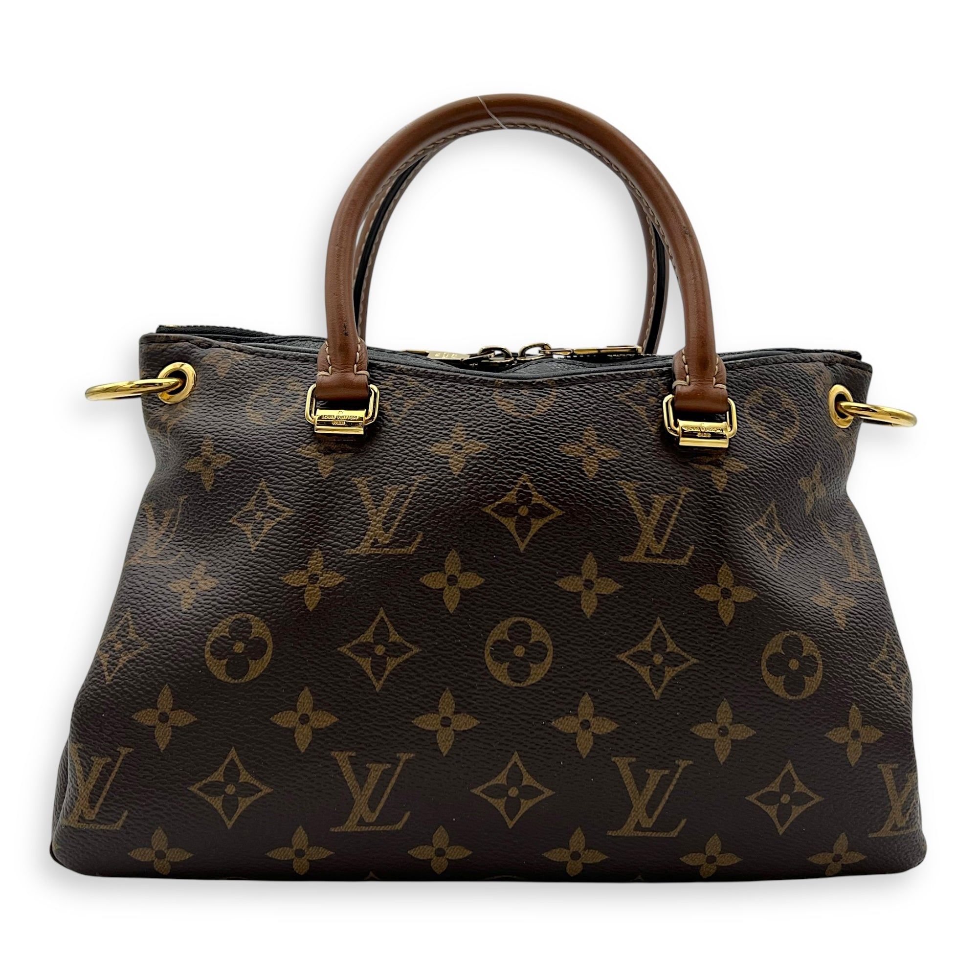 Louis Vuitton Pallas BB Brown Top Handle Bag in Monogram Coated Canvas, Gold hardware (Category: Bags & Wallets) located in Singapore. Submitted by carousellluxury (Listing ID 1378628956, Image 2). Description: SKU S2506-006868AN Material Monogram Coated Canvas Size BB Color Brown Hardware Gold Strap Included, detachable Dimension (L)27cm x (H)19cm x (W)9cm Accessories Care Card, strap Series SP4115 Circa Est 2015 Microchipped FALSE PS: Available